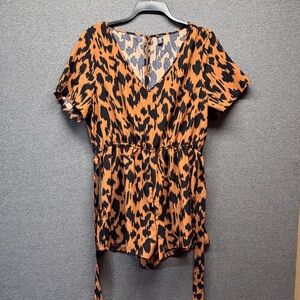 SHEIN Animal Print Romper - Black and Tan